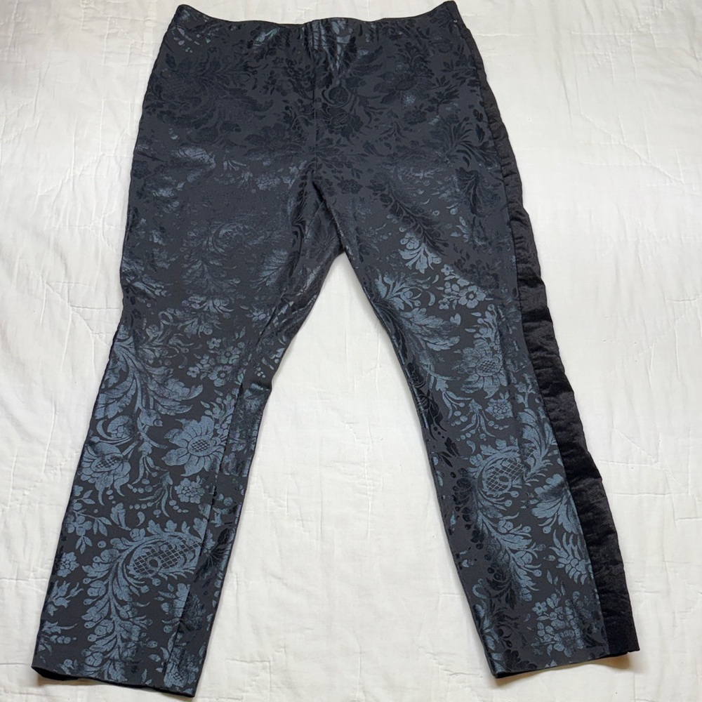 Anthropologie The Essential Skinny Black Floral Jacquard Tuxedo Stripe Pants 12